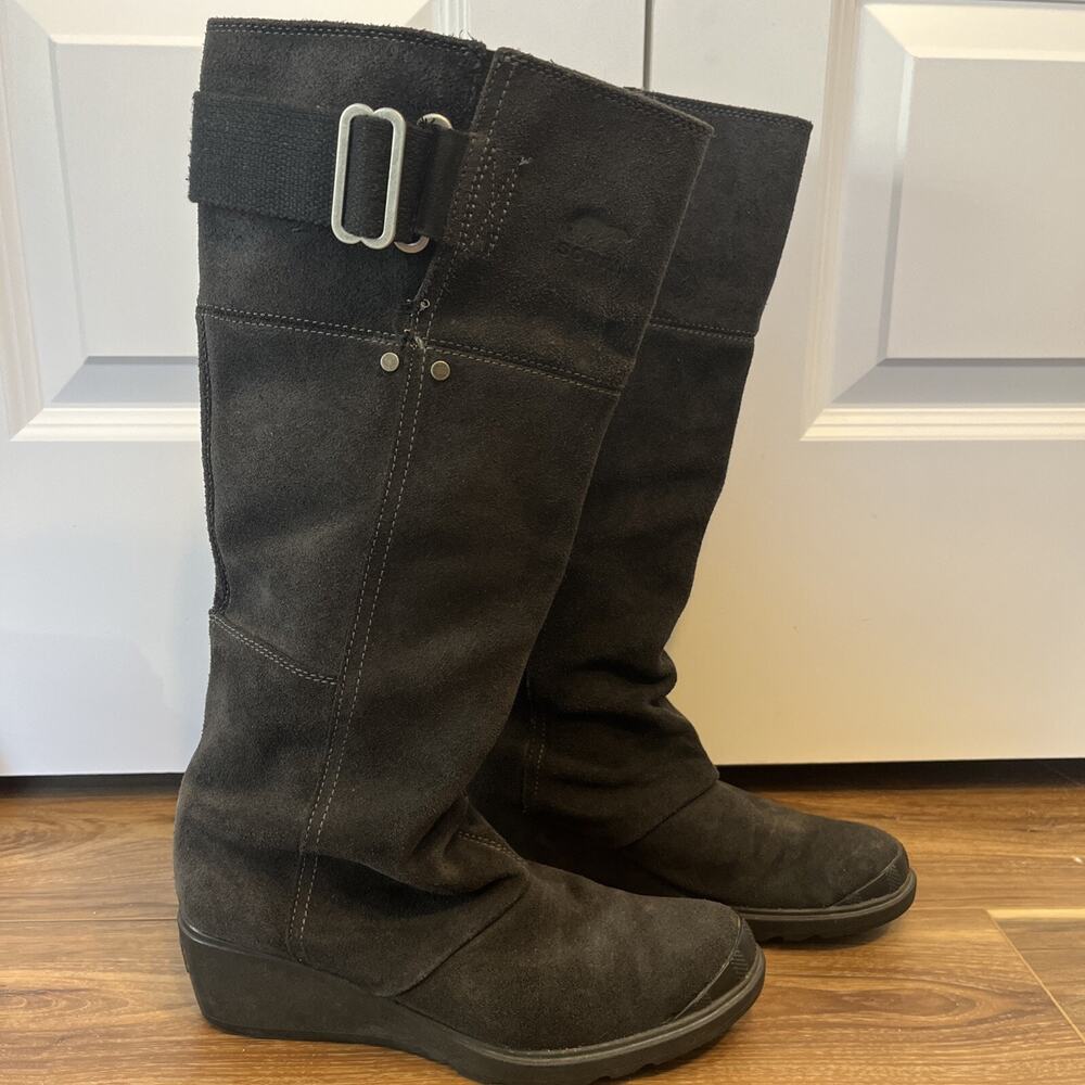 Sorel Toronto Wedge Black Oiled Suede Tall Boot Waterproof Casual Women Sz 8.5